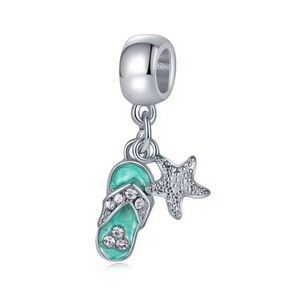 Silver and Teal Flip Flop Starfish Charm